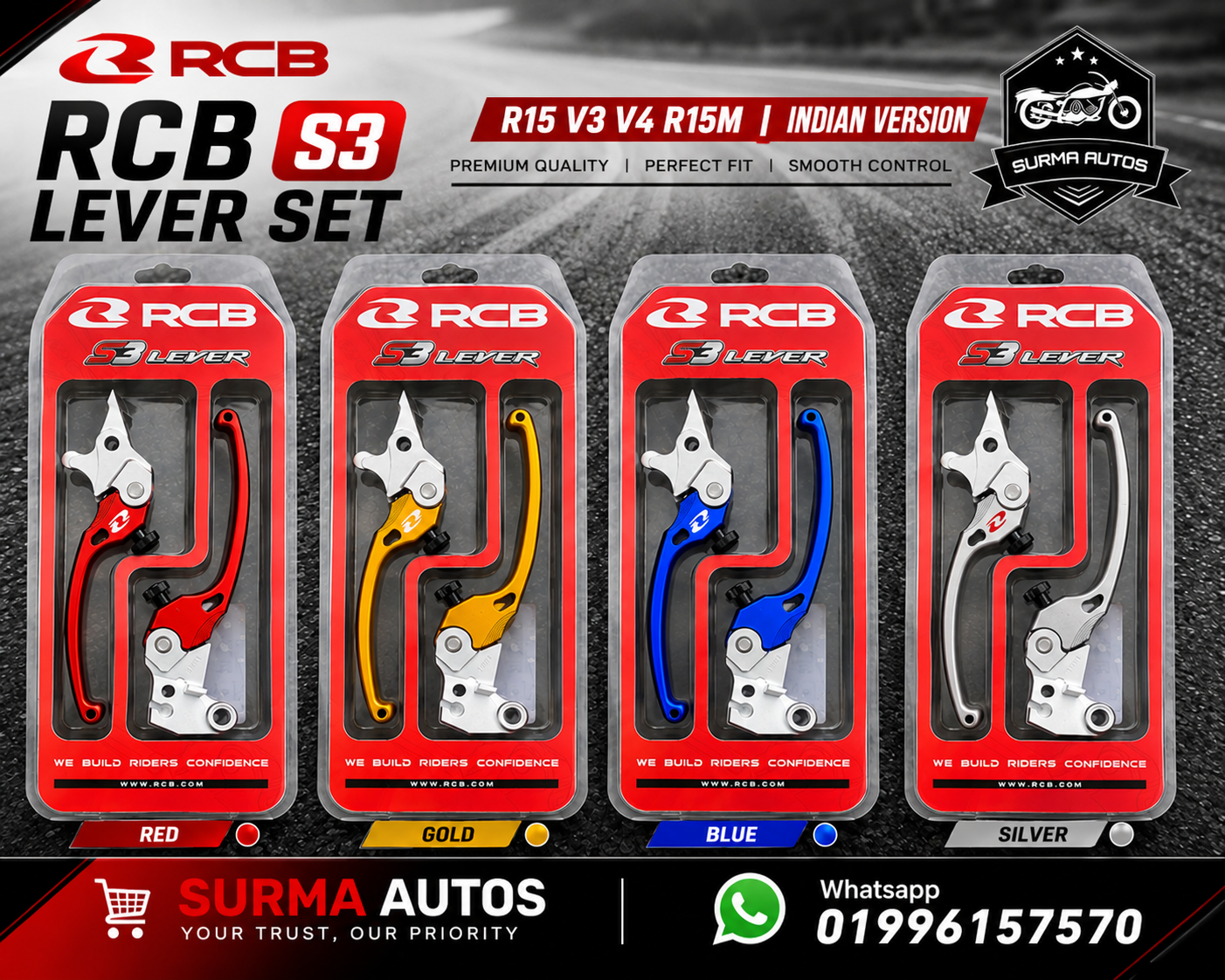 RCB S3 Adjustable Brake & Clutch Lever Set for Yamaha R15 (Indian Version)