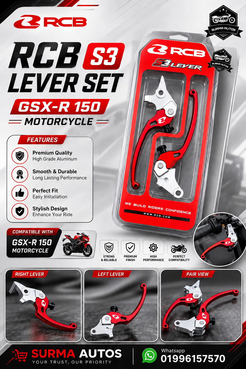 RCB S3 Adjustable Brake & Clutch Lever Set for Suzuki GSX-R 150