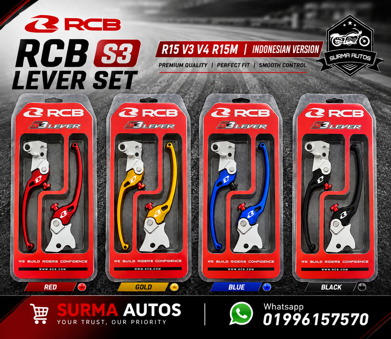 RCB S3 Adjustable Brake & Clutch Lever Set for Yamaha R15 (Indonesian Version)