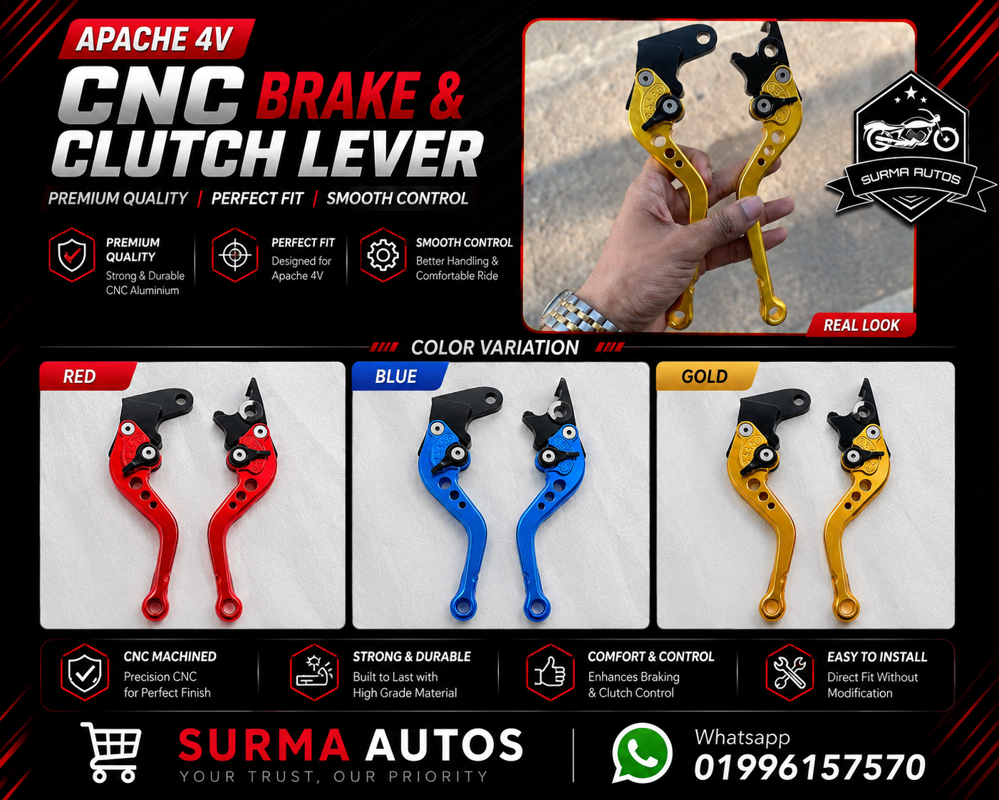 Apache 4V Motorcycle CNC Brake & Clutch Lever Set