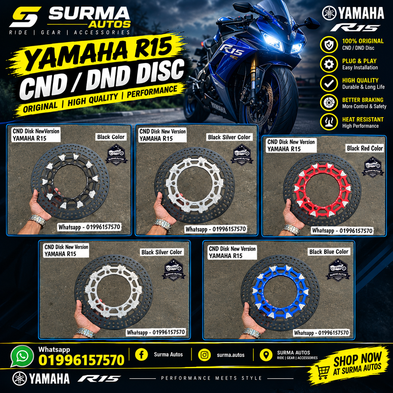 CND YAMAHA R15 New Version Black Combination CND / DND Performance Disc Rotor